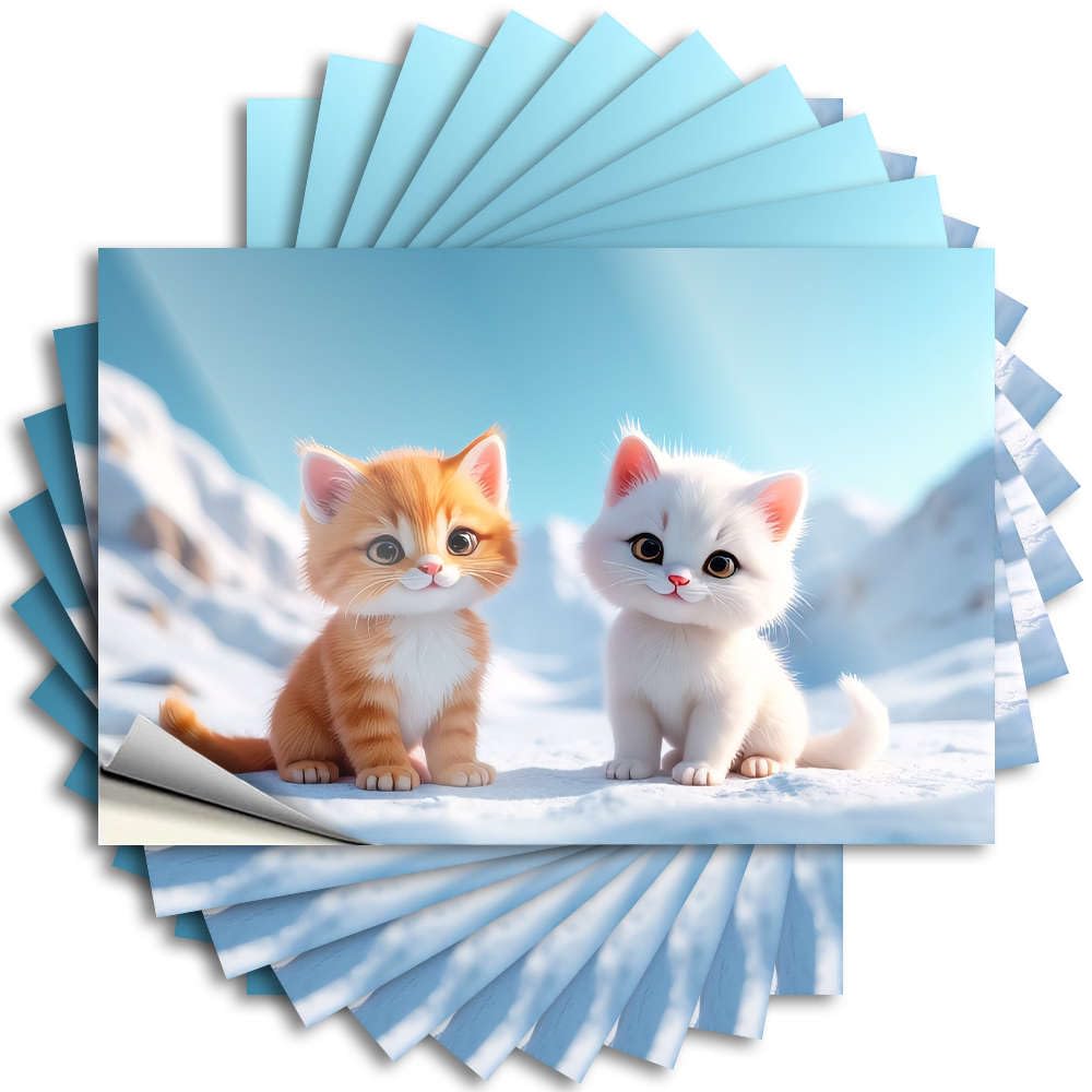 Two Cute Kittens Sitting On Snowy Mountains. Aesthetic Tattoo | Beauty Room Decor Waterproof Vinyl Bottle Stone Removable Decal Peel Stick(6X9CM)