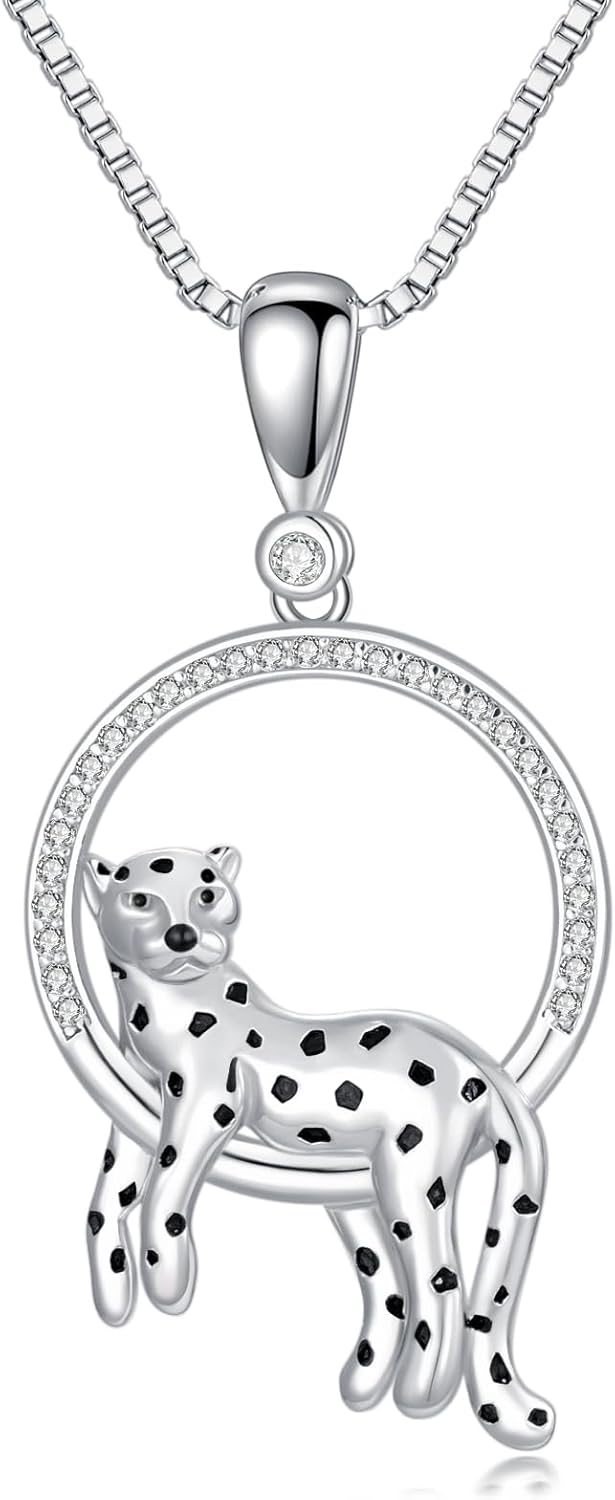 LONAGO Cheetah Pendant Necklace Leopard Round Necklaces Sterling Silver Panther Necklace Jewelry Gift for Women