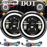 DOT For 2006-2016 Freightliner Coronado 7'' inch LED DRL Headlight Round Projector Bulb Black Amber