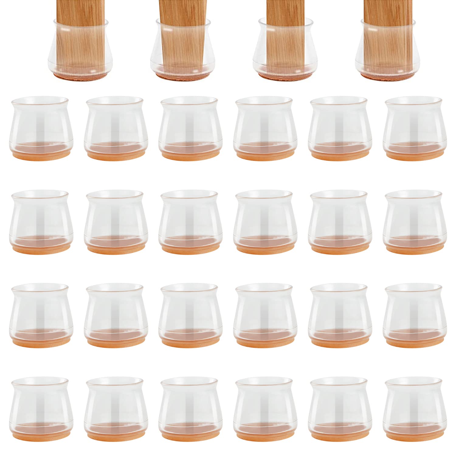 Juntos 24 PCS Chair Leg Floor Protectors, Silicone Chair Leg Protectors Hardwood Floorss Felt Bottom Furniture Chair Leg Caps, Furniture Pads for Hardwood Floors Prevent Floor Scratches Noise