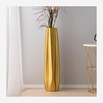 Modern Large Flower Tall Vases,Floor Vase,Large Size Ceramic Vase,Multifunctional Decorative Ornaments,for Office, Home,Farmhouse,Living Room Decor Color Gold, Size 24in