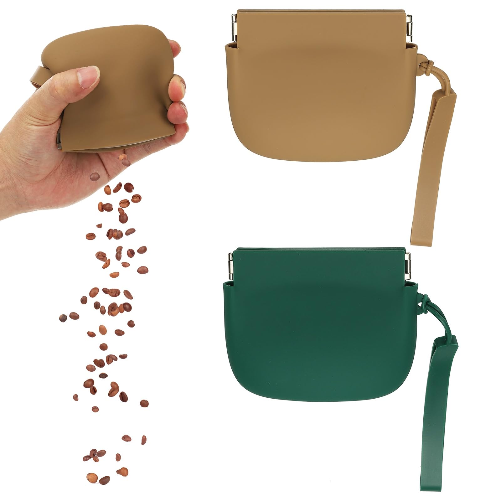 sourcing map Silicone Dog Treat Pouch, Auto Closure, Pocket Size, Portable Walking Bag for Dog and Cat 4x3 Inch (Dark Green/Brown, 2Pcs), Intended for Pet Travel/Training/Walking