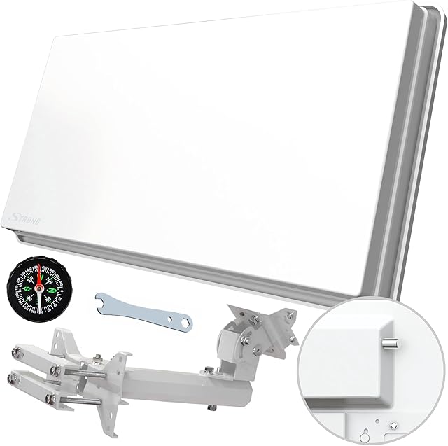 STRONG SlimSat SA 61 pojedyncza antena satelitarna [zintegrowany LNB, SAT, dla 1 użytkownika, łącznie z uchwytem, anteną, anteną satelitarną] biała