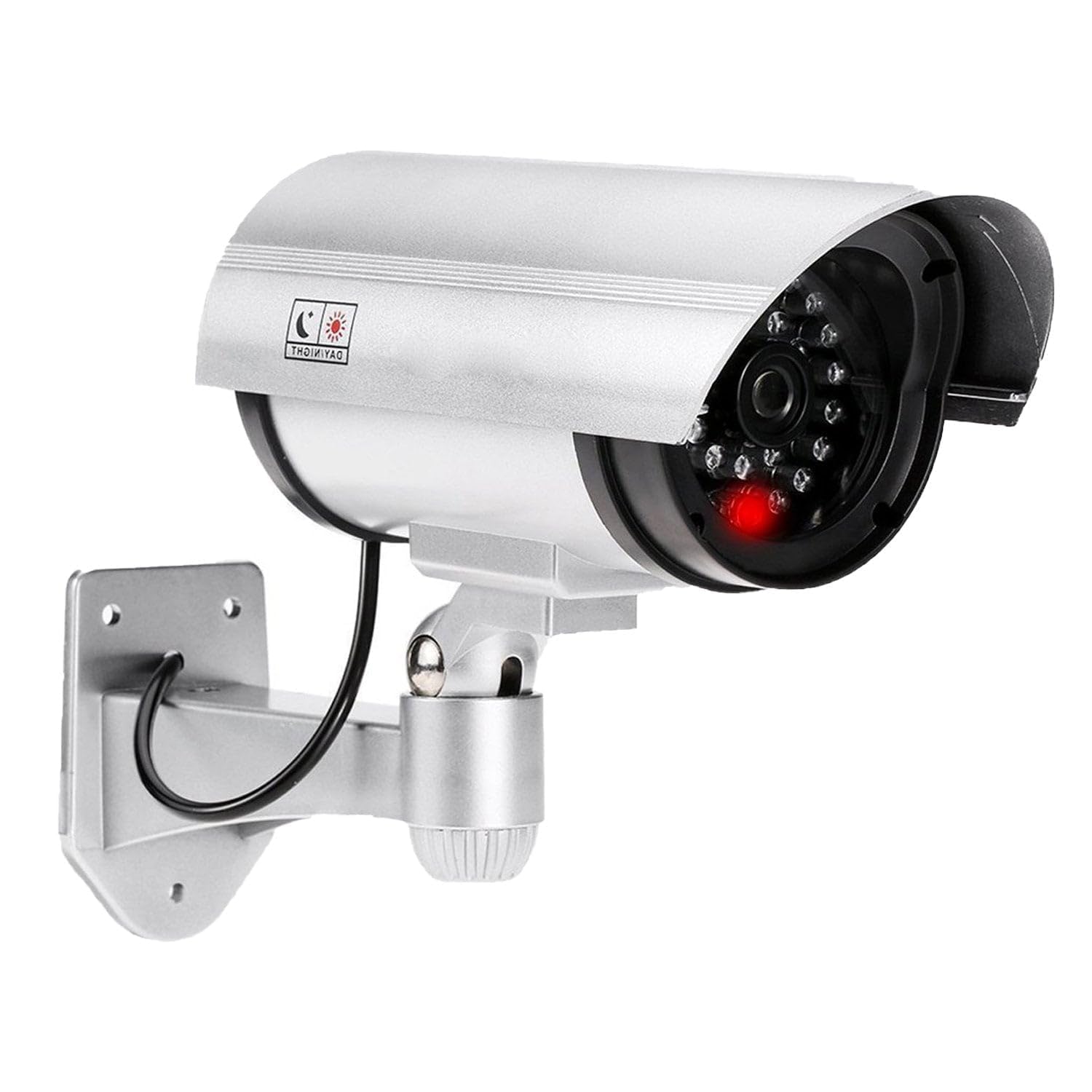 PRUTHA Dummy CCTV Camera with Flashing Red LED Light – Realistic Bullet Design for Indoor & Outdoor Use – Waterproof, Wall Mount – Ideal for Home, Office, Storefront Security (1)