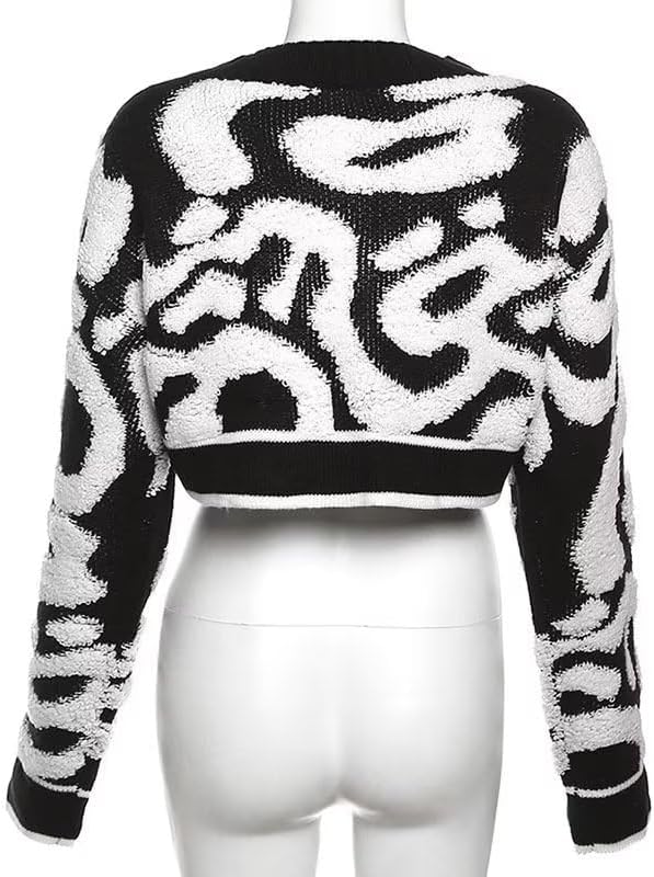 ThusFar Women Fashion Button Down Colorblock Cardigan Sweaters Fall Slim Crop Outwear Open Front Knit Coat Streetwear - Image 5