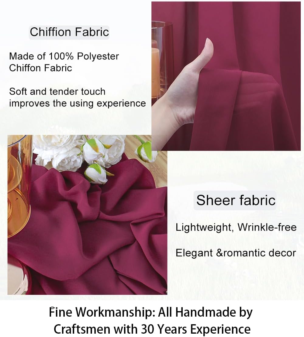 ShinyBeauty Premium Burgundy Sheer Chiffon Fabric - 5 Yards (15 Feet) Lightweight Tulle Voile Fabric for Wedding Decorations, Bridesmaid Dresses, DIY Crafts, Party Backdrops - Soft Elegant Maroon