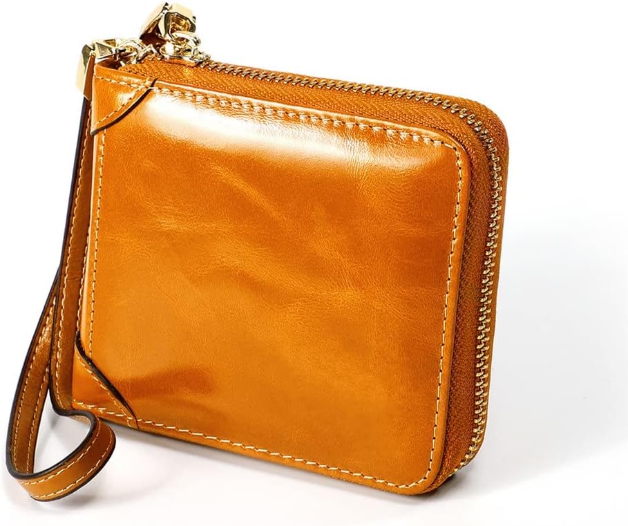 Women's RFID Blocking Genuine Leather Zip Around Wallet with Wristlet Credit Card Holder Clutch Purse (Black)