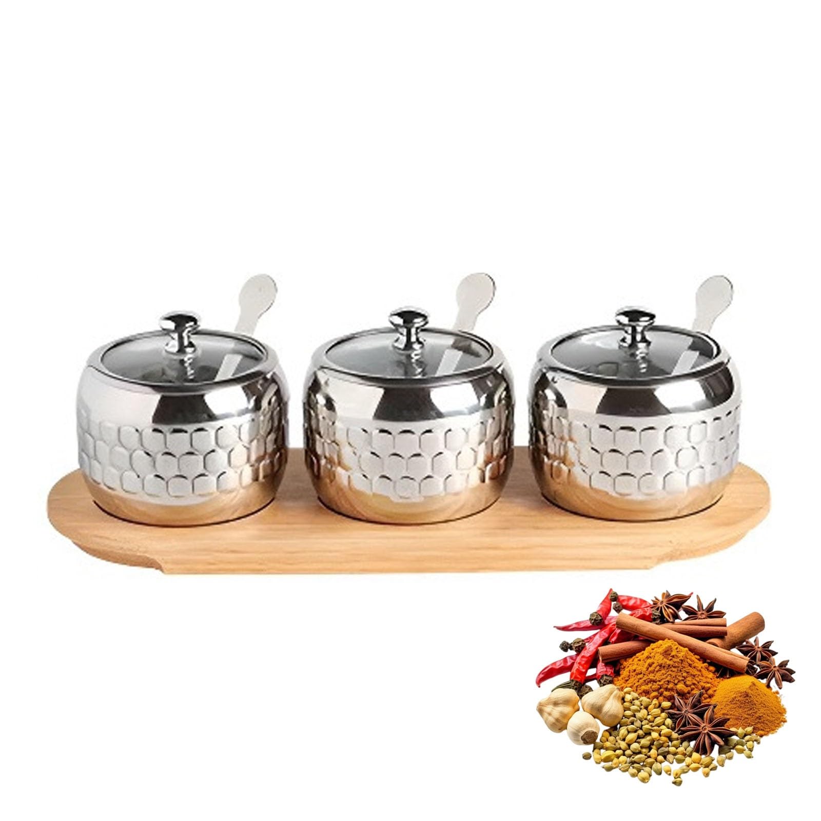 Zuckerdose mit Deckel und Löffel, 304 Edelstahl-Gewürzbehälter-Set, 350 ml Vorratsbehälter, Vorratsglas, Küchenarbeitsplatte, Aufbewahrung for Süßigkeiten, Kaffeebohnen