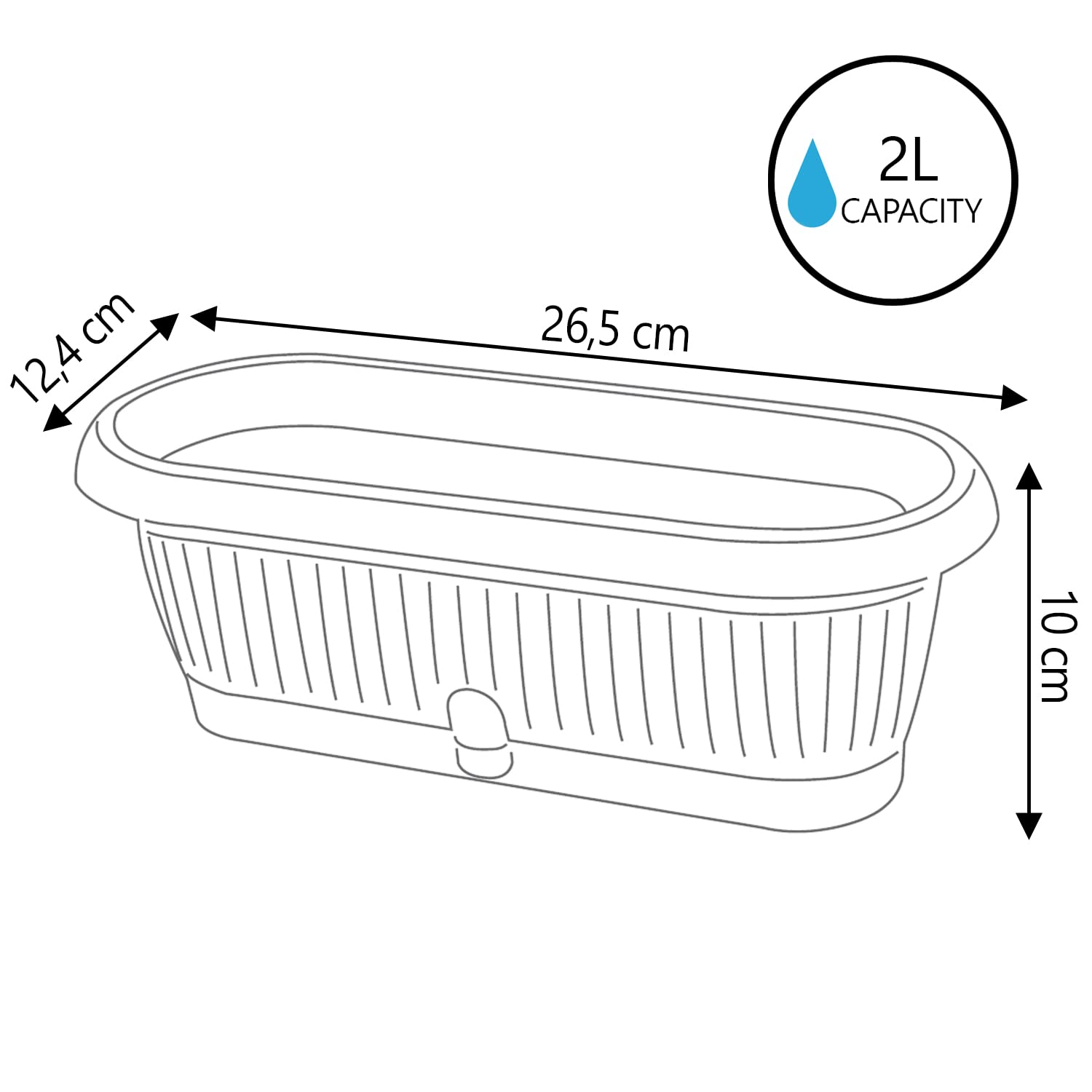 IMJ-Global Lot de 10 pots à fleurs ovales sol DCK en plastique 26,5 x 12,4 x 10 cm pour intérieur extérieur en terre cuite, volume 2 litres, design moderne