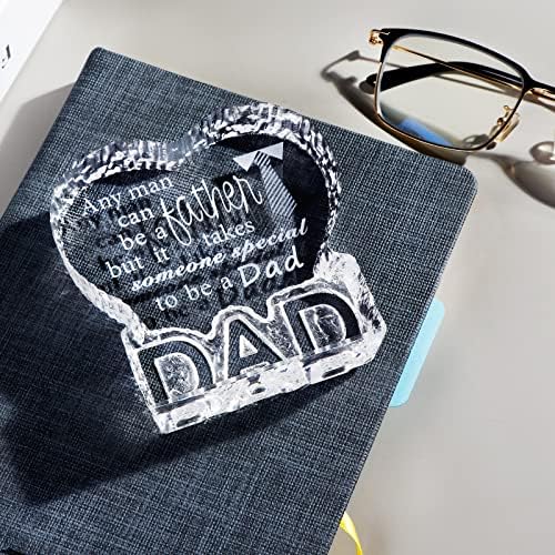 Crystal Paperweight Birthday Gift for Dad, Etched Father Sayings Presents for Daddy Father's Day from Daughter, Display Keepsake Ornament for Home