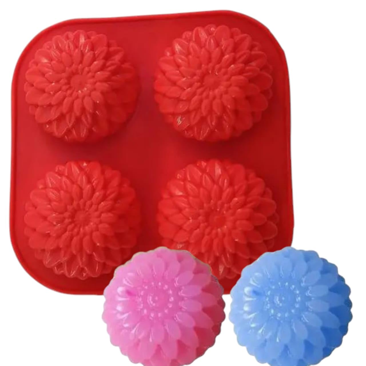 Silicone Soap Mold | 4 Cavity Soap Mould | Round soap Mould | Geometric Shapes Soap Mould for Soap Making, Bath Bombs, Lotion Bar, Cake, Candle, Pastry (Multicolor – PK1)-image-27