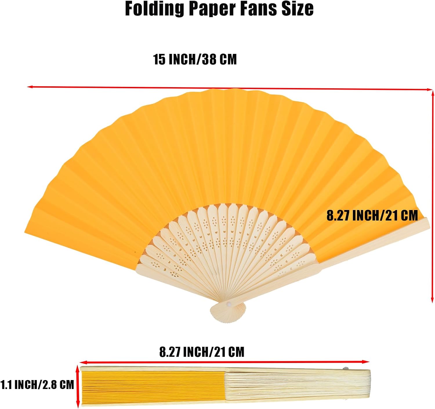 12 Pcs Apricot Yellow Paper Fans Handheld,8.3 Inch Foldable Hand Fan,Folding Hand Fan for Women,Chinese Japanese Bamboo Fans for Wedding Guests,Dancing,Party Decoration,DIY image 3
