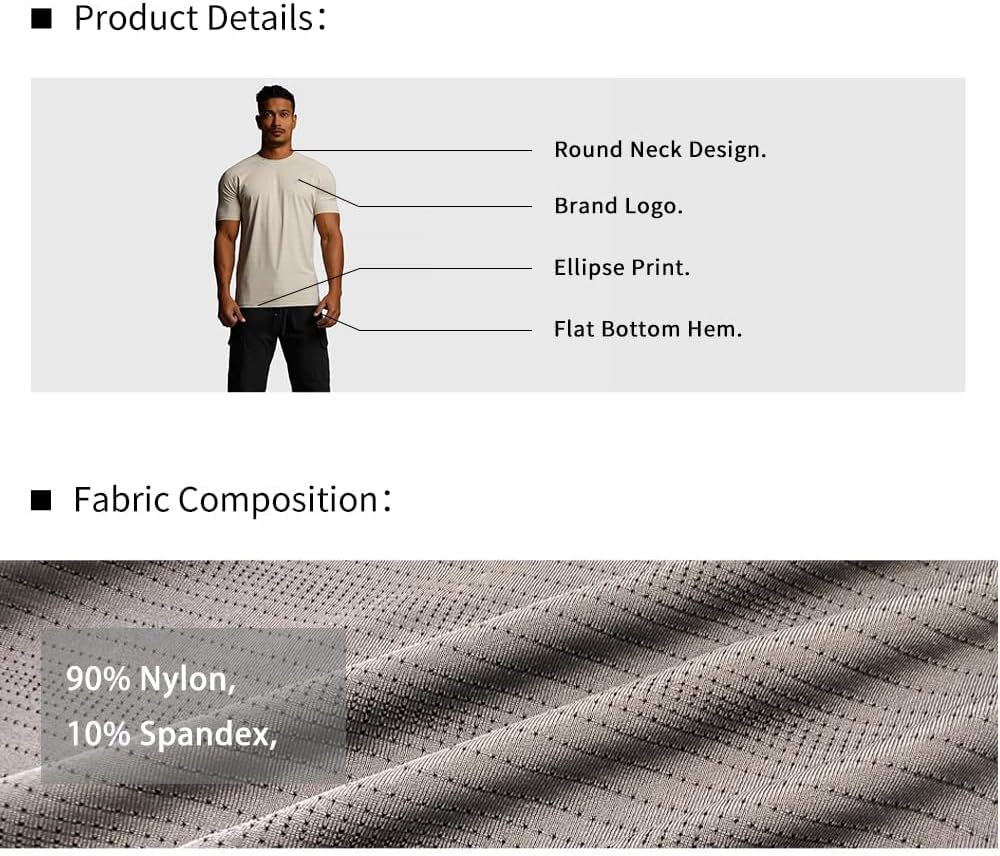 Men Muscle Fitness Quick Dry T-Shirt - Moisture Wicking Perforated Slim Fit Gym Top with Reflective Logo