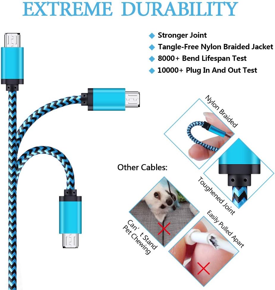 Micro USB Cable, AILKIN High Speed [10-Pack] 3Ft Nylon Braided USB 2.0 A Male to Micro B Data Sync & Charging Cable Compatible with Samsung and Other Android Smartphone, Colorful