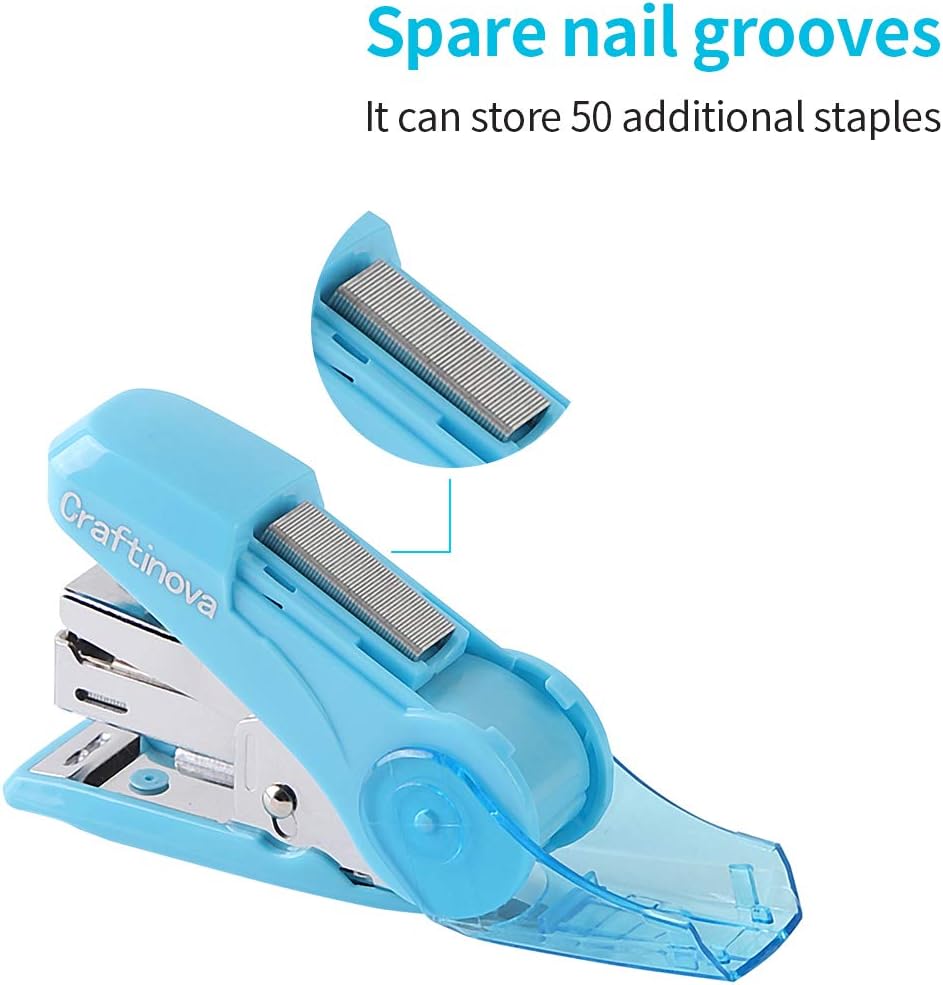 Craftinova Labor-Saving Mini Stapler Maximum, 20 Sheets Capacity, with 1000 Staples,Built-in Staple Remover and Staples Storage-Blue