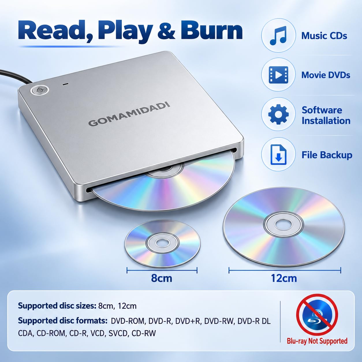 USB 3.0 & Typ-C Externes DVD-CD-Laufwerk, tragbarer Brenner und Leser für Laptop, PC, Mac, Windows 11/10/8/7, Plug & Play, leichtes Design für Zuhause, Büro und Reisen