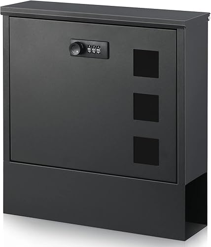 Miniatura 11 de xydled Buzones de correo con cerradura de combinación, buzón con cerradura montado en la pared, gran capacidad, buzón de metal con cubierta de acero
