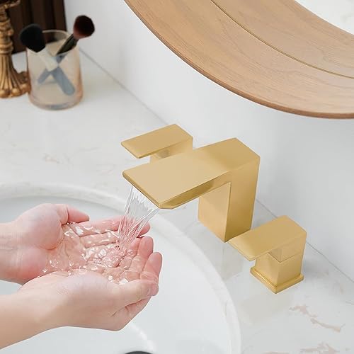 Miniatura 5 de BESy Grifo de baño de 8 pulgadas, grifo de baño dorado con 3 agujeros, dos asas, grifo de lavabo de baño, grifo de lavabo de baño generalizado,