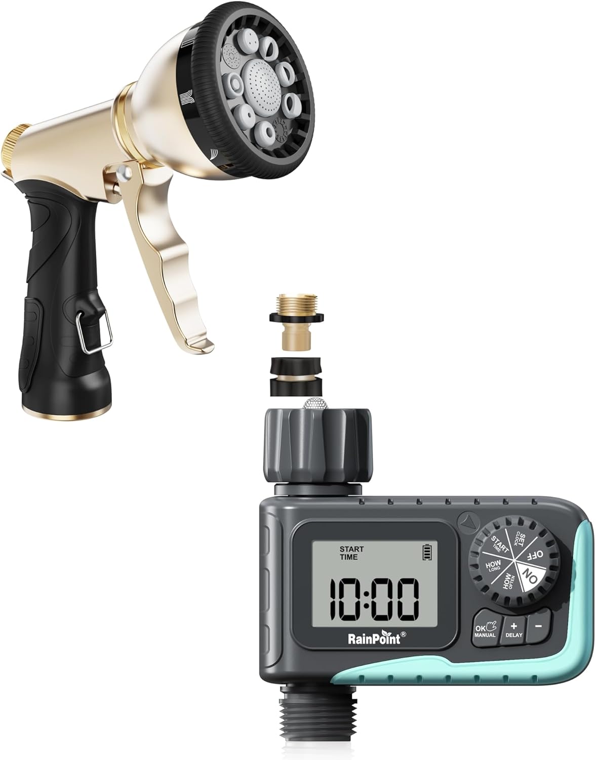 RAINPOINT Garden Hose Nozzle, Hose Sprayer Nozzle with 9 Spray Patterns, High Pressure Water Hose Nozzle Heavy Duty Metal Hand Sprayer, Watering Plants and Lawn,Grey