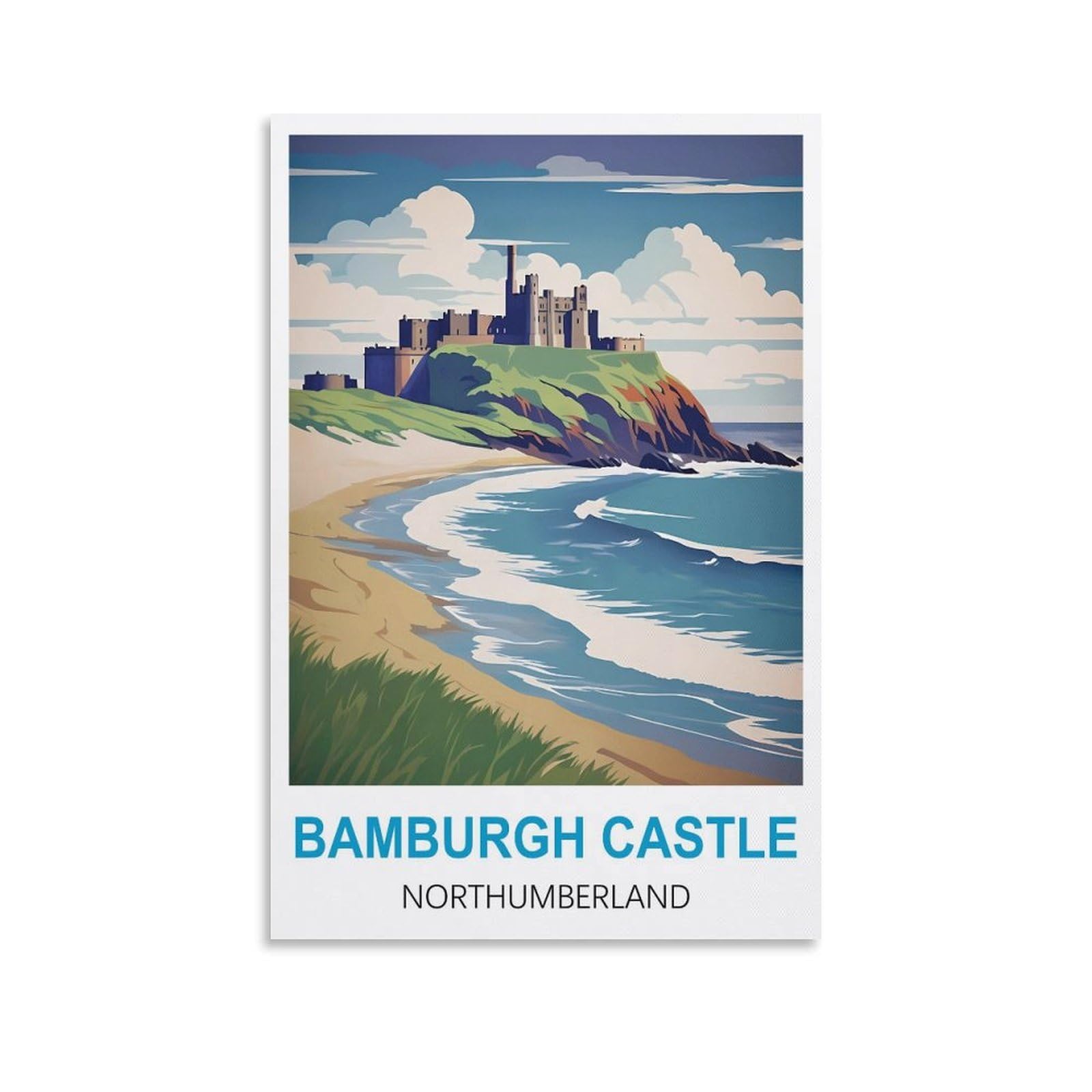 Hnrojico Unframe-Style Bamburgh Castle Northumberland Vintage Travel Poster 08X12inch(20X30cm) Canvas Wall Art Poster Prints