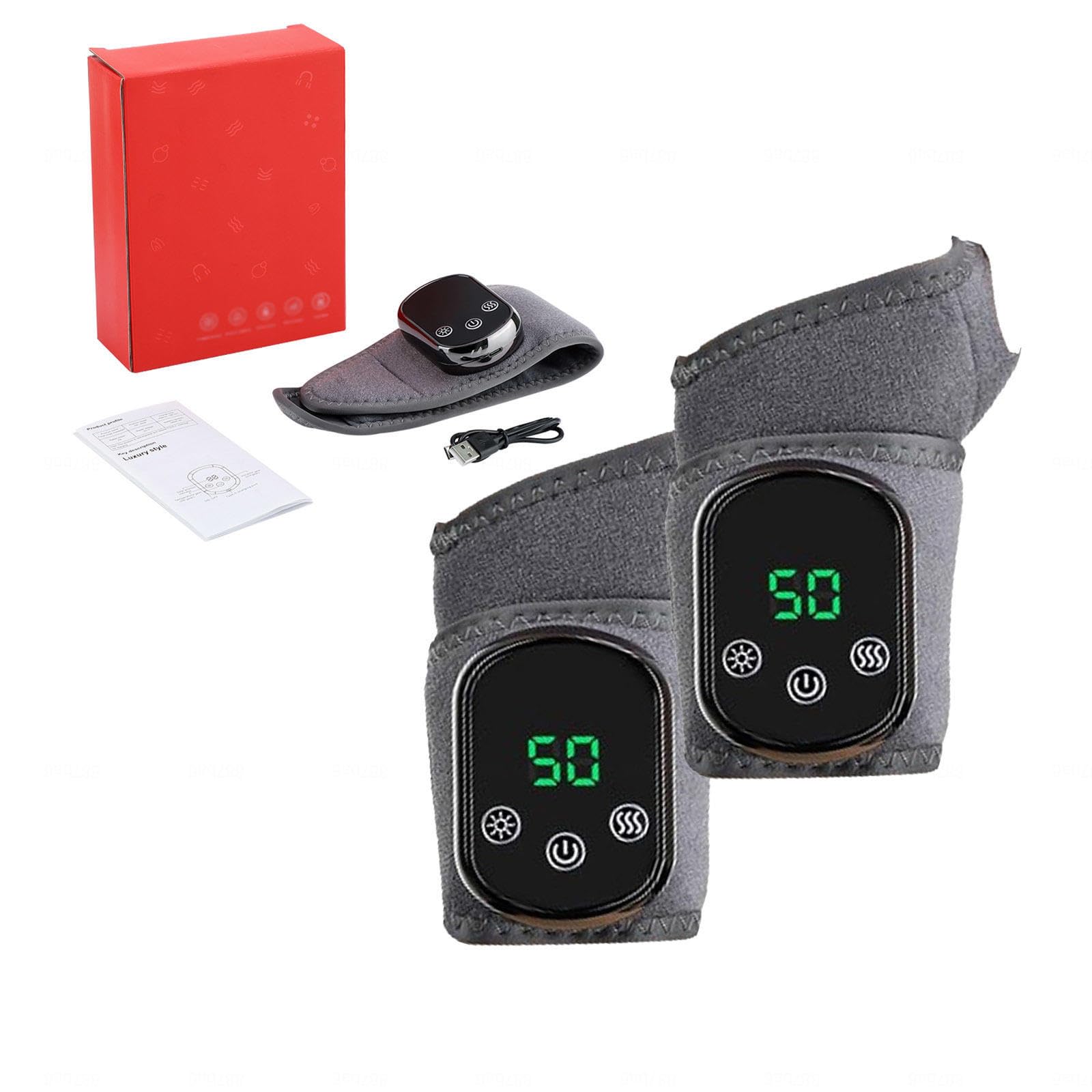 Masajeador de Muñeca Con Calefacción para Alivio de Tendinitis y Túnel Carpal Masajeador Multifunción de Túnel Carpiano, 5 Temperaturas de Calentamiento 3 Modos de Masaje(2 piezas)