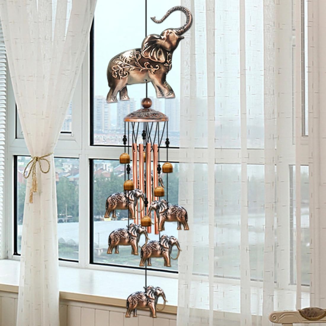 JUNQIU Elephant Wind Chimes, Elephant Gifts for Women, Copper Elephant Wind Chime for Outside Yard Garden Decor, Christmas Wind Chimes Gifts for Grandma Mom - Image 2