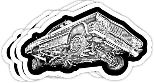 64 Lowrider Impala 3 Wheelin' Vinyl Sticker Set (3 Pack) - 4x3 Laptop, Water Bottle Decals