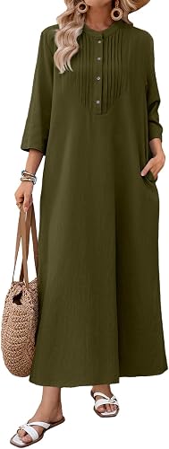 Celmia Autumn Solid Loose Long Maxi Dress Cotton Caftan