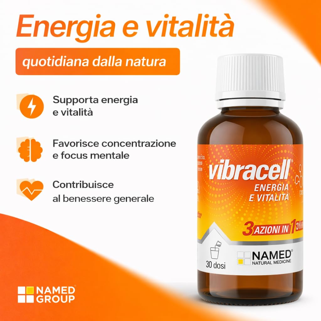 NAMED Vibracell Integratore Multivitaminico Completo Naturale | Con Vitamine, Sali Minerali, L-Carnitina e Pappa Reale | Integratori Energia e Vitalità per Adulti e Bambini | 450 ml (150 ml + 300ml)