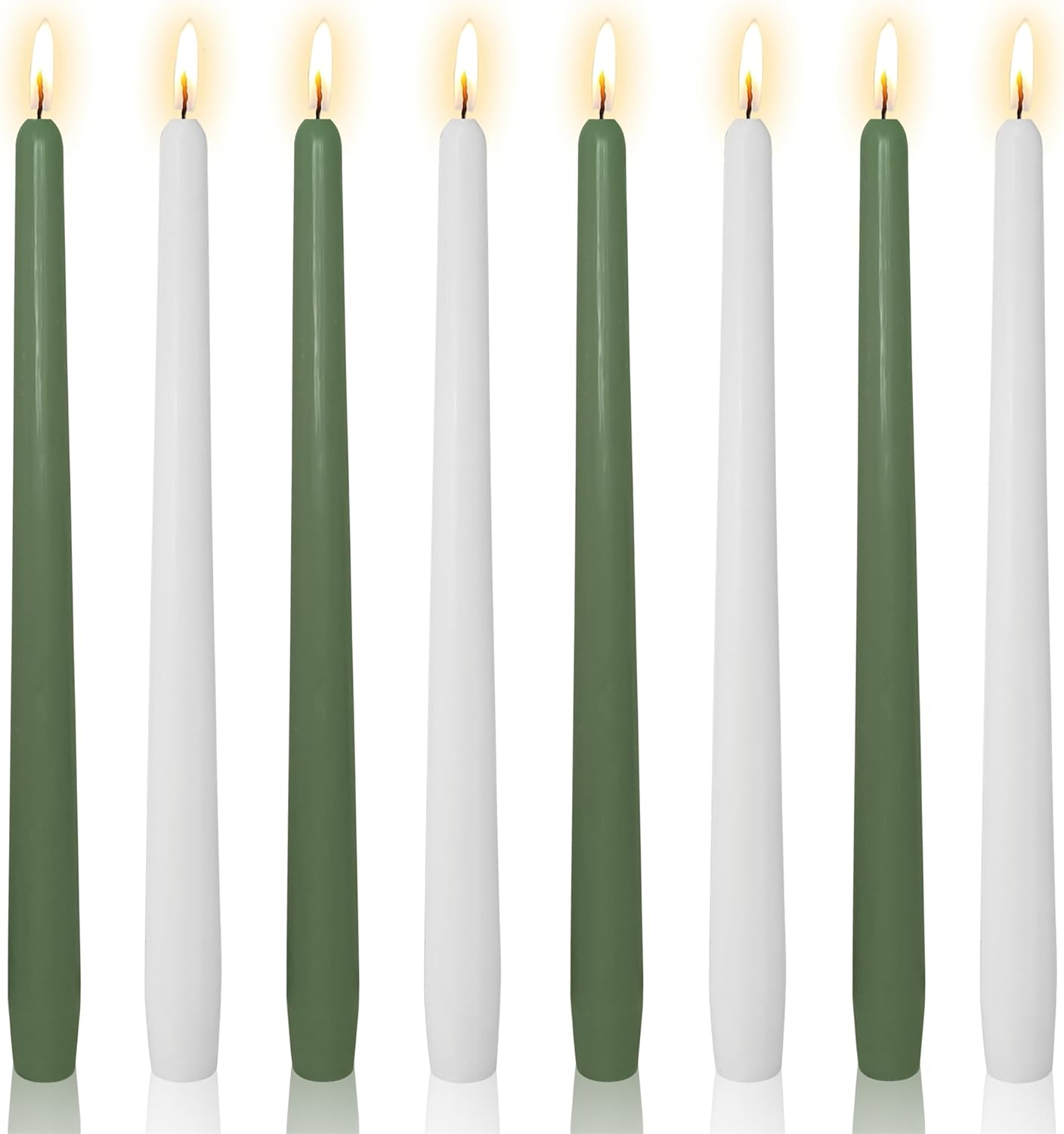 8pcs Green and White Taper Candles Scent Candle Sticks,10 Inch Green Candlesticks Scented White Tapered Candle Long Candles for Dinner Decor Housewarming Gift Idea