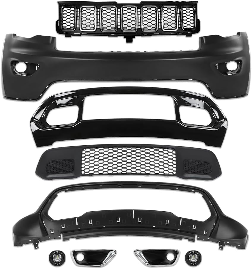 PIT66 Front Bumper Cover Set Compatible with Jeep Grand Cherokee 2016-2022,5YL30TZZAA, 68261710AA, 68261711AA, 68262001AA
