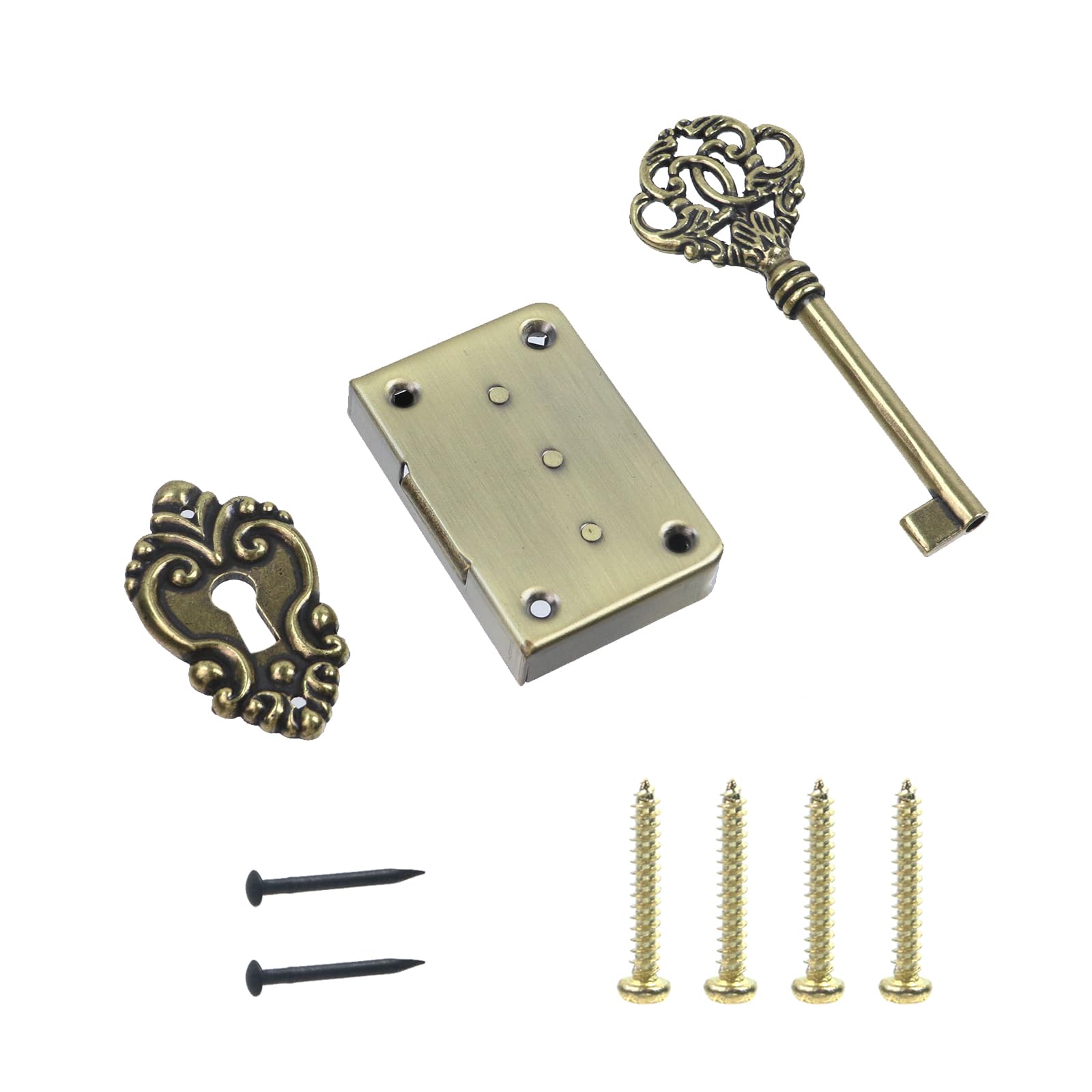 Oedema Antique Brass Flush Mount Cabinet Door Lock with Key Vintage Lock and Key for Furniture Doors and Drawers, Bronze