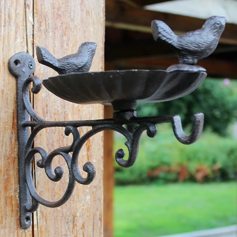 Comedero y bañera para pájaros de Hierro | Decoración de jardín de Hierro Fundido | Bebedero para pájaros montado en la Pared y comedero de Plataforma - Comedero para pájaros Salvajes