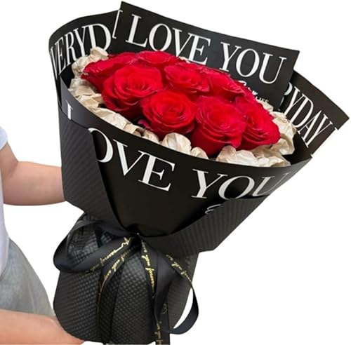 20 hojas de papel de regalo para ramo de flores, color negro, impermeable, ramo de flores de rosas, papel de envoltura de embalaje, papel de regalo