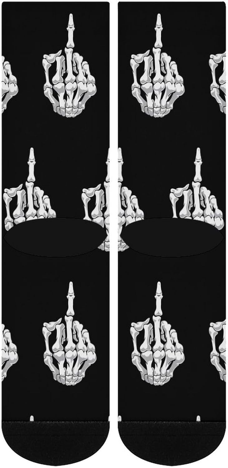Skull Middle Finger Knee High Socks Athletic Long Stockings Sport Casual Crew Tube Sock Boot