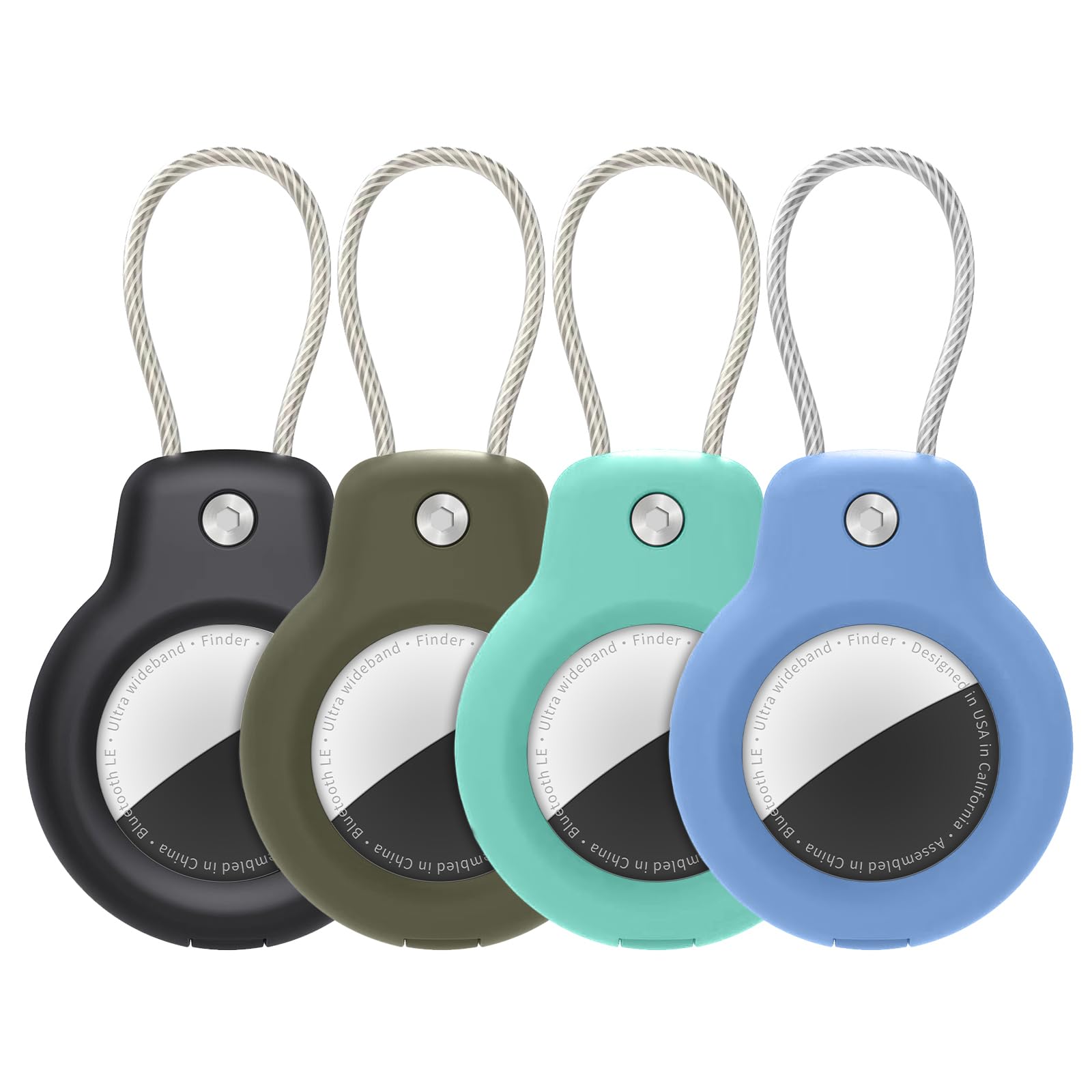 SPGUARD for AirTag Holder Case with Keychain, Air Tags-4 Pack for Apple Air Tag Holder with Wire Cable Lock Key Ring Chain Air Tagholder Accessories