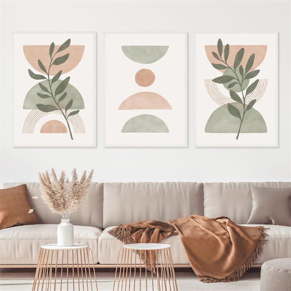 WBYZAC Wall Pictures-Boho Sun Abstract Leaf Flower Geometry Wall Art Prints Canvas Painting Nordic Posters and Pictures for Living Room Decor-40 * 50cm*3PCS (No Frame)