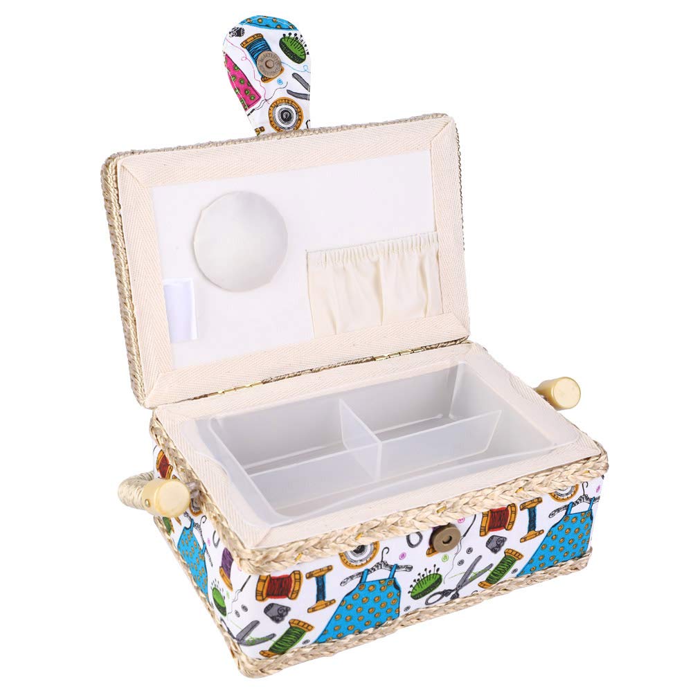 Yctze Sewing Basket, Rectangular Flower Print Fabric Craft Sewing Kit Box, Built In Needle Pad, Storage Box Organizer