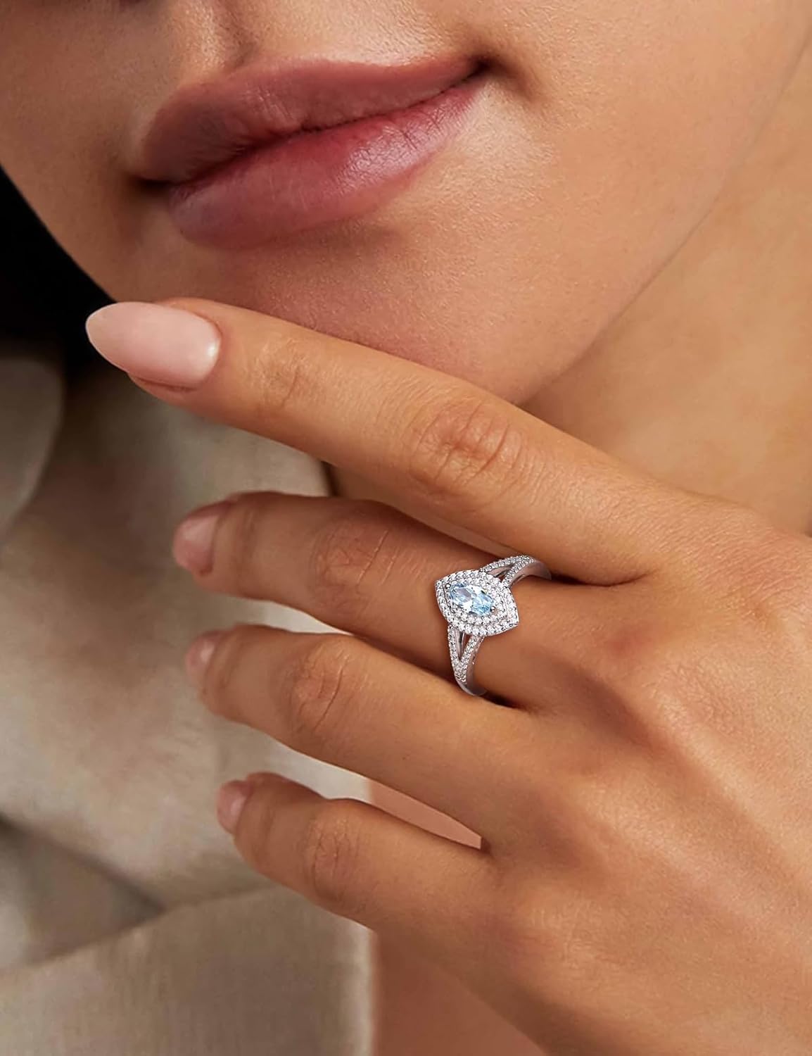 Marquise Engagement Ring 925 Sterling Silver Created Sapphire/Emerald/Ruby/Aquamarine Gemstone Double Halo Wedding Promies Rings Anniversary Jewelry Size 6-10 - Image 2