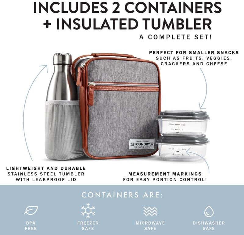 Miniatura 6 de Foundry - Lonchera aislada para hombresmujeresniños con botella y recipientes incluidos, lonchera reutilizable para la escuela, el trabajo