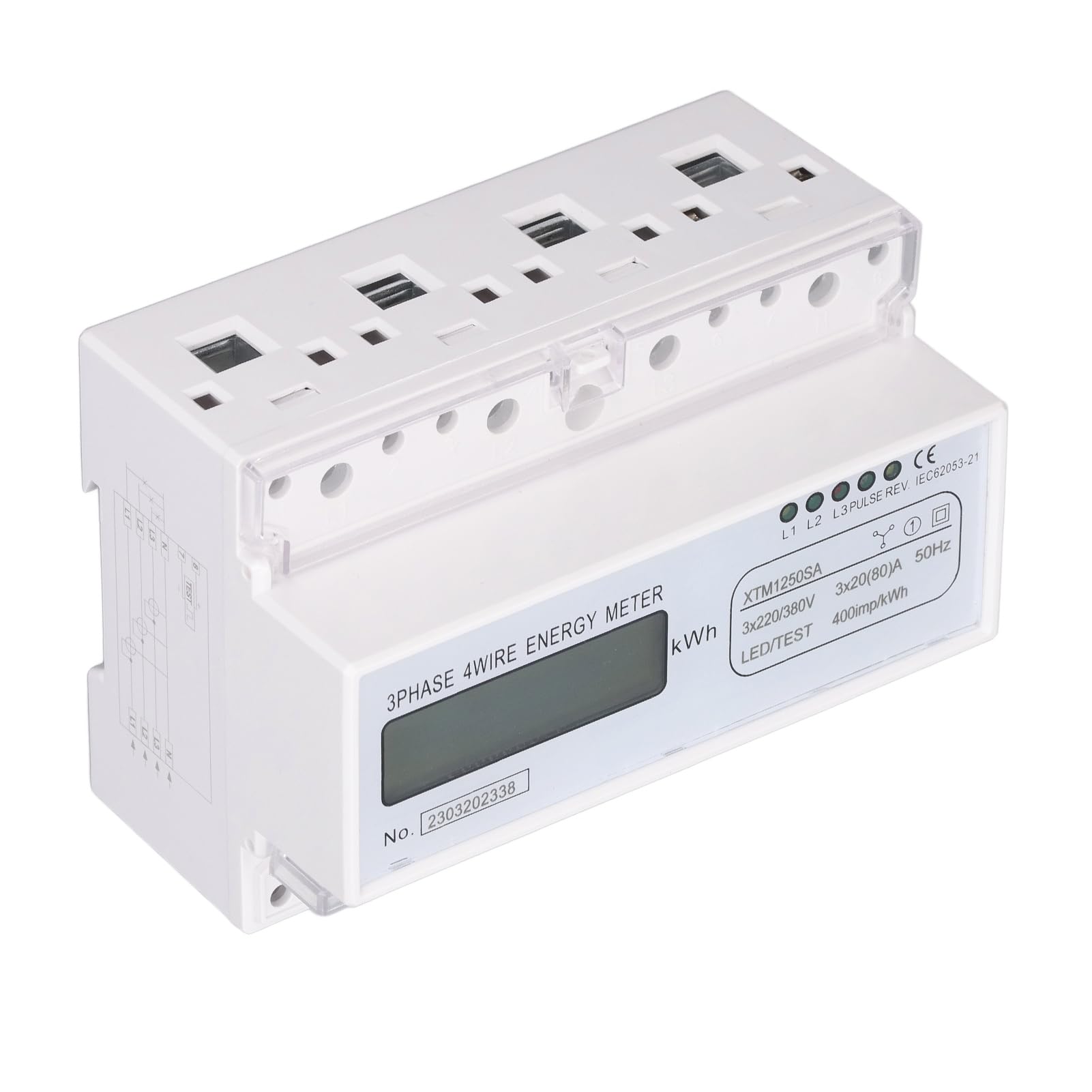 Misuratore di Energia Elettrica 4 Fili 3 Fasi Display LCD a 7 Cifre Monitor di Utilizzo dell'Energia Elettrica in Plastica per la Produzione di Automobili (3x20(80) A)