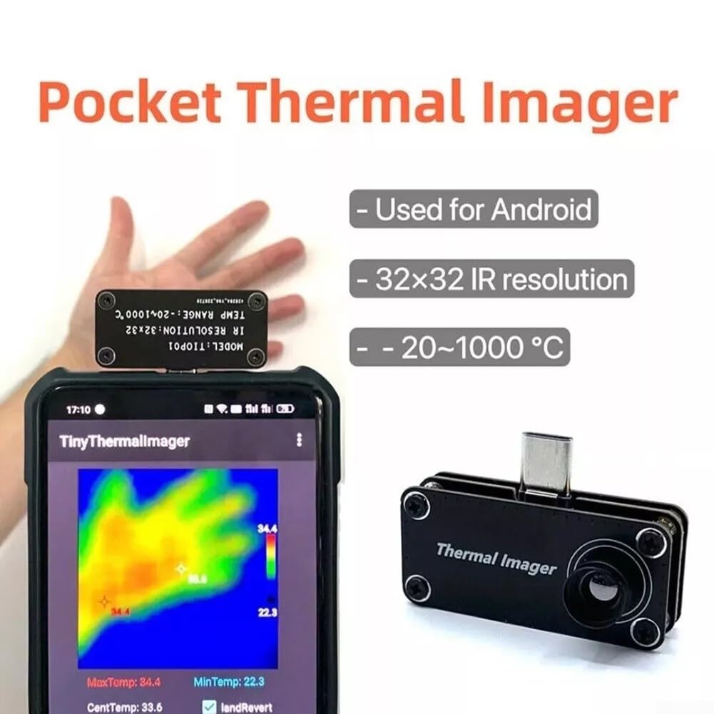 Cámara infrarroja de imagen térmica con resolución de 32 x 32 -20 °C para rango de medición de 1000 °C ± 3 °C, precisión de 33 °, ángulo de visión de 5 fps, frecuencia de fotogramas, paletas de 5