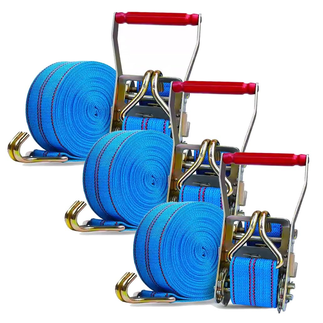 Correas de Amarre con trinquete Azul de 1 a 20 m de Largo, Resistencia a la Rotura de 11,023 Libras, for Remolque, camión, mudanza, Kayaks, Techo de automóvil(3sets,8m/26.2Ft)