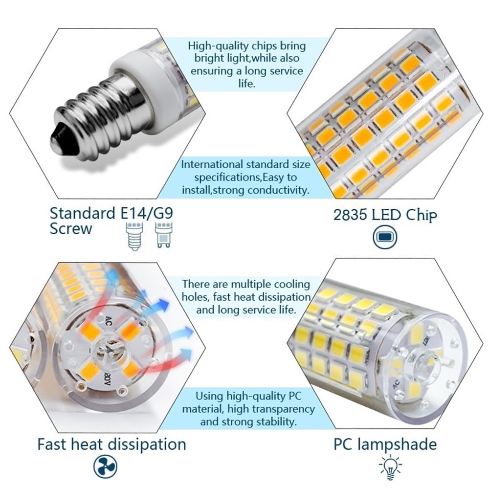 RZL Lighting, Confezione da 10 lampadine a LED a mais AC220V E14/G9 6W 88Leds-2835SMD Lampadario dimmerabile senza sfarfallio(Cold White,G9)