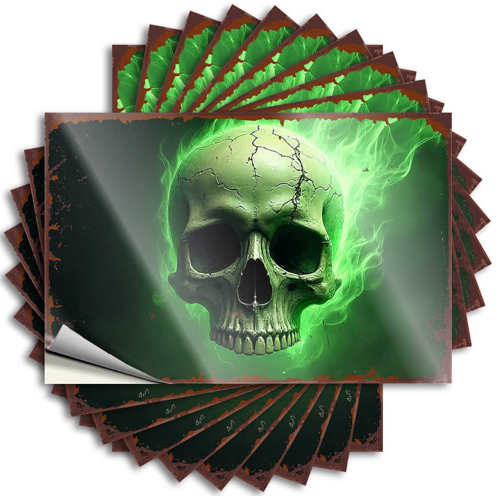 Quote Wall Happy Green Flame Skull: A Fiery Artwork for Beer - Back Porch Decor Easy Peel Removable(12X18CM)