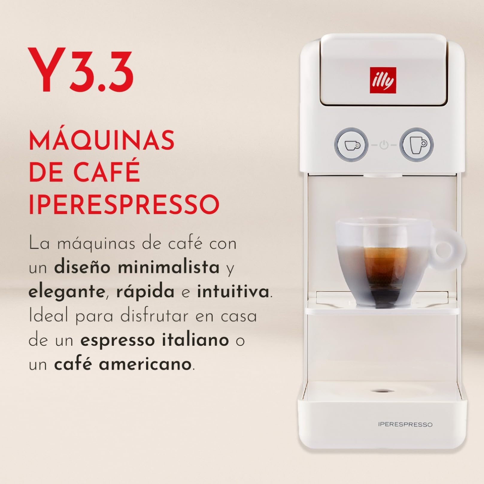 illy, Máquina de Café Iperespresso Y3.3 con 216 Cápsulas, Color Blanco | 108 CLASSICO y 108 INTENSO, Café Espresso y Americano, Apagado y Descalcificación Automática