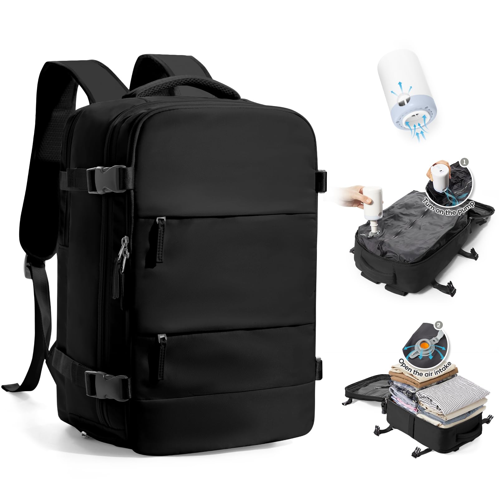 SZLX Zaino Ryanair 40x30x20 Sottovuoto con Pompa Zaino Ryanair 40x20x25 Donna Zaino da Viaggio Wizzair Bagaglio a Mano Uomo per Laptop da 14 Pollici Borse da Cabina 45x36x20 Easyjet con Porta Scarpe