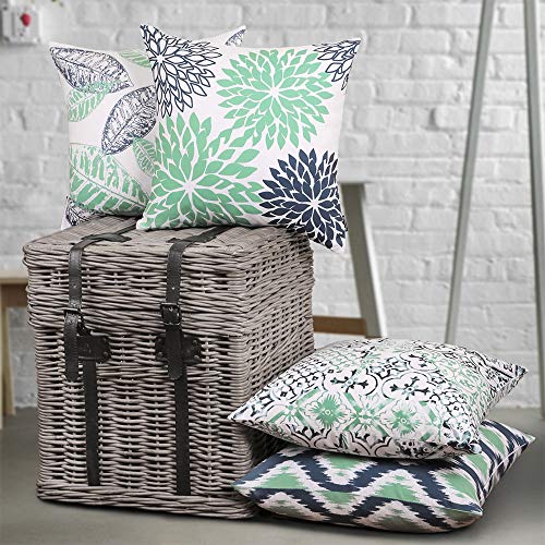 Phantoscope Set Of 4 New Living Series Cyan Blue Throw Decorative Pillow Cover Cushion Cover Geometric-Pattern 18 X 18 Inches 45 X 45 Cm #TOP3