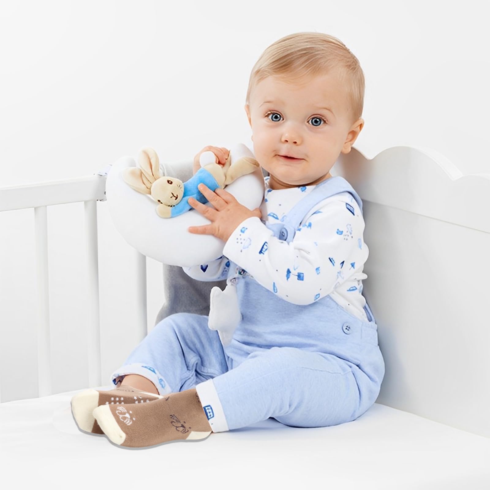 12 Pares de Calcetines Antideslizantes para Niños Niñas Recien Nacido Unisex Pequeños Algodón Lindo con Puños Calcetines Antideslizantes para Bebés — view 2