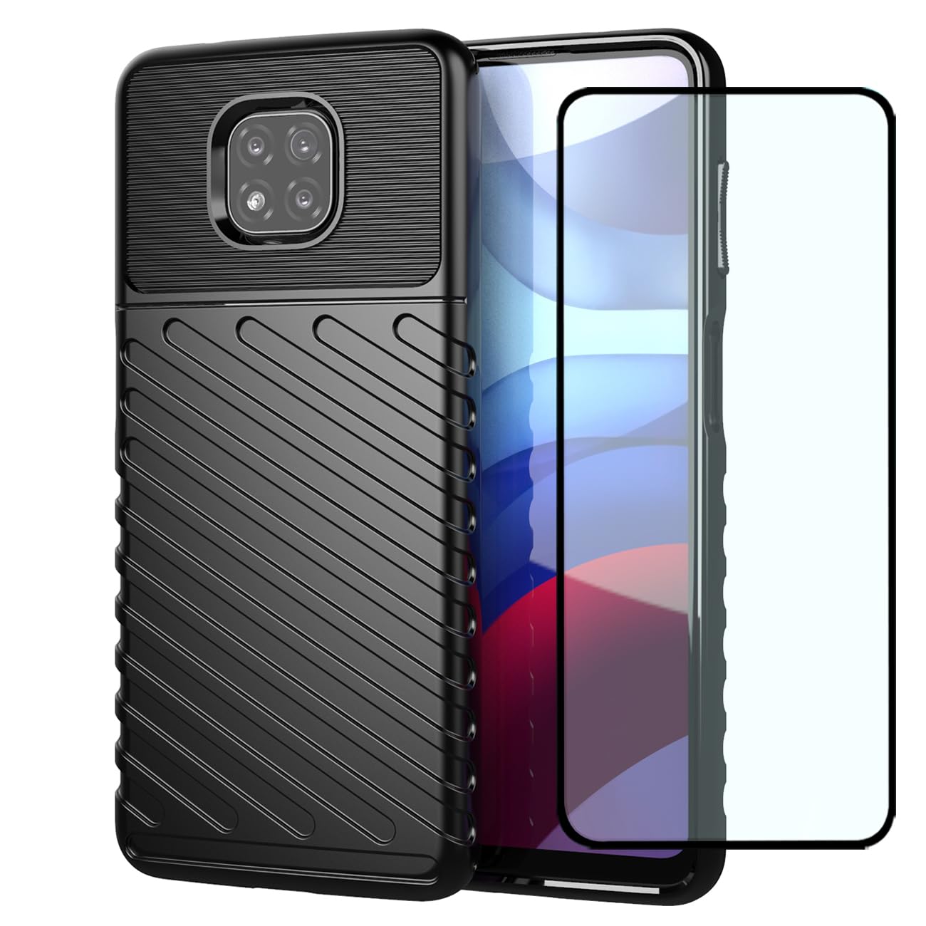 DFTCVBNPhone Case for Moto G Power 2021 Case, Motorola G Power 2021 Case with Screen Protector, Shockproof Rugged Shield Anti-Scratch Soft TPU Back Cover Cases for Motorola Moto G Power 2021 Black